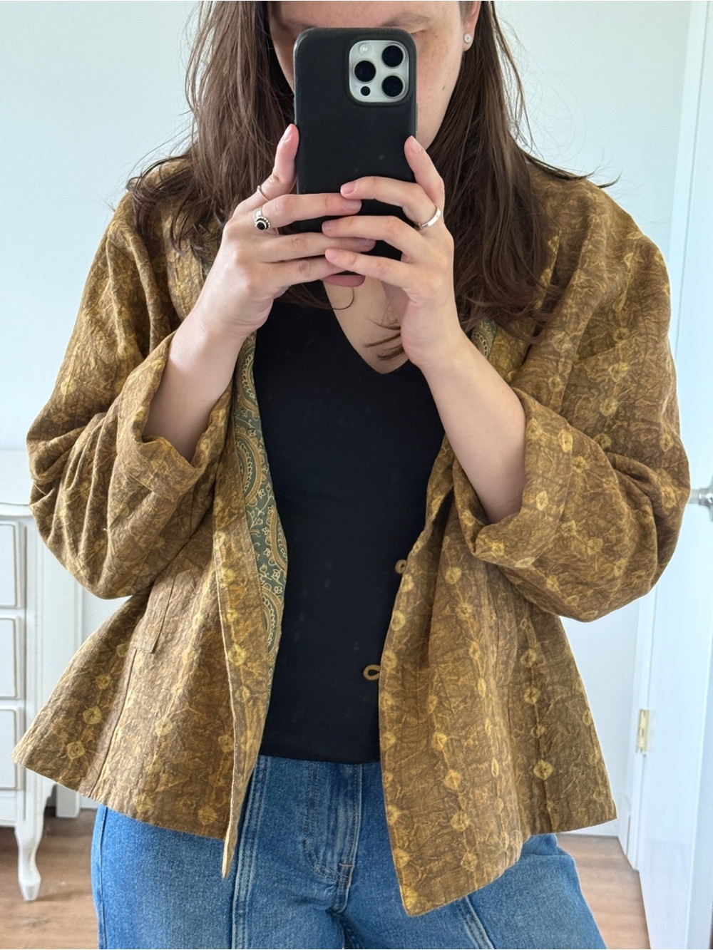 Maiwa 100% Linen Crinkle Jacket Aristianal Boho Lagenlook Slow Fashion L